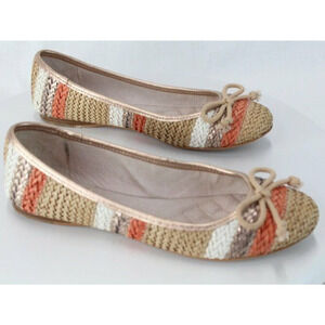Vince Camuto Ballet Flats Women's SZ 6 Woven Boho Leather Beige Coral Gold Shoes
